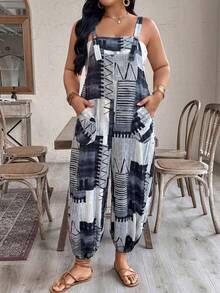SHEIN LUNE CURVE Plus Size Women Patchwork Multi-Element Strap Jumpsuit - Black - View 4