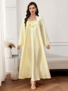 SHEIN Najma Women's Elegant Embroidered Arabic Style Evening Dress - Yellow - View 6