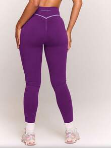 Musera Sport Contrast Seam High Waist Scrunch Bum Active Leggings Only Sport Workout Gym Pilates Fitness Daily Girly Casual Hot Sweat - Purple - View 4