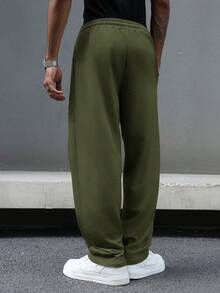 Manfinity Hypemode Pantalón de chándal gris casual con cordón y bajo con abertura para hombre joven - Verde militar - Ver 2