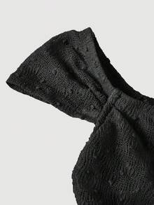 SHEIN MOD 女士时尚优雅纹理荷叶边鱼尾下摆性感露肩连衣裙 - 黑色 - 查看 7