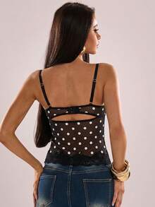 SHEIN BAE Áo hai dây phối ren hoa nhiệt đới và họa tiết da báo màu nâu, áo croptop ôm sát họa tiết da báo, thích hợp cho những buổi đi chơi thường ngày, tạo vẻ ngoài gợi cảm, các lễ hội âm nhạc, tiệc tùng, đi biển. - màu đen - Xem 2