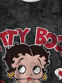 Betty Boop x SHEIN Plus Size Graphic Print Round Neck Short Sleeve T-Shirt, Summer - White - View 5