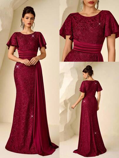 Coutiva Elegant Glamorous Flutter Sleeve Fitted Bodycon Cocktail Dress, Suitable For Party, Wedding, Mother Of The Bride Elegant Off-Shoulder Sequin Tassel Decor Fishtail Party Dress Women's Sequin Mermaid Formal Evening Gown One Shoulder Formal Dress Purple Women Evening Dress Gowns Glamorous Dress Dress Elegant Gala Dress Elegant Valentines Dress Elegant Dress Sequin Dress Pink Red Dress Floral Dress Valentines Dress Elegant Dress Sequin Dress Floral Dress Luxury Graduation Ceremony, School Opening, Music Festival, Birthday Party, Wedding, Afternoon Tea Gathering, Ball