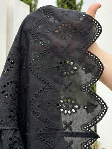 SHEIN 少女度假休闲刺绣短袖上衣，适合春夏日常、外出、度假、节日穿着，时尚百搭，休闲百搭，适合返校、休闲、返校等场合。 - 黑色 - 查看 6