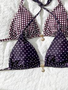 Swim Mod Bộ 4 món bikini kiểu dáng mới, họa tiết hoa nhiều màu sắc kết hợp với vỏ sò và sao biển bằng kim loại, kiểu dáng cạp cao, thích hợp cho kỳ nghỉ biển của phụ nữ. - Nhiều màu - Xem 6