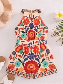 SHEIN 女婴碎花无袖休闲连体衣 - 彩色 - 查看 2