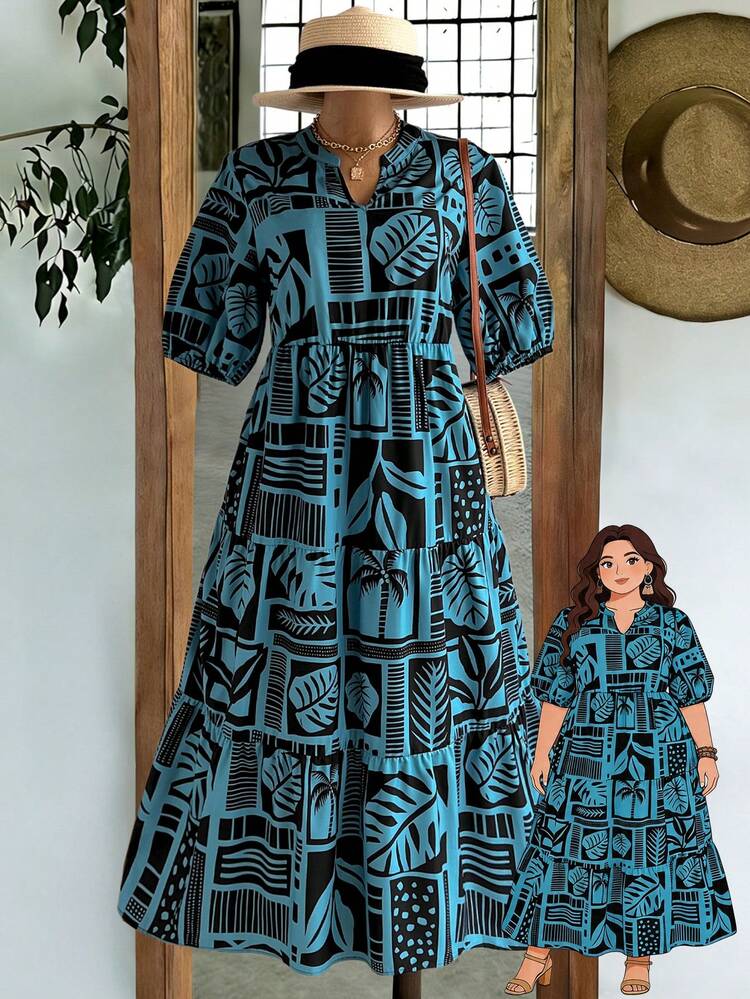 Plus Size Summer Vacation Allover Print Keyhole Neck Petal Sleeve Dress Summer Dress Summer Outfits For Women Spring Clothing Spring Outfit Beach Outfits For Women Vacation Outfits Women Summer Holiday Outfits Country Style For Women Festival Outfits For Women Casual Dresses For Women Country Dress Zanzea Dress For Women Tropical Print Dress Dress For Woman