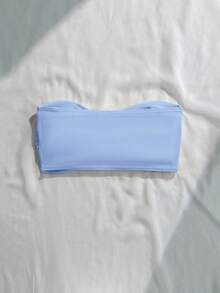 Swim Basics 女士纯色扭结比基尼上衣，适合夏季度假和海滩穿着 - 藍色 - 查看 2