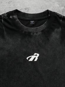 ROMWE MEN 男士字母印花短袖休闲街头T恤 - 黑色 - 查看 2