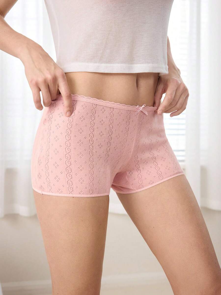 Ocili 100% Cotton Textured Comfortable Women's Boyshort Panties, INS Casual Y2K Easy Comfort Chic Autumn - Pink - View 1