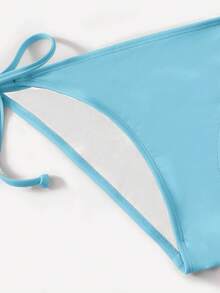 Women's Simple Solid Color Swim Bikini With A Halter Neck And Cutout, Suitable For Beach Vacations And Summer. - Blue Mist - View 3