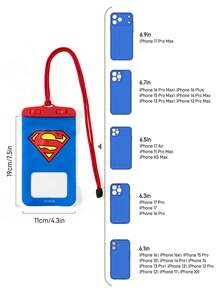 SUPERMAN X SHEIN 1 Cartoon Pattern Printed Waterproof Touch Screen Transparent Water Sports Mobile Phone Bag, Suitable For Rafting, Beach, Swimming, Boating, Kayaking, Hiking, Protect Mobile Phones, Cameras, Cash, Passports, Documents From Water, Sand, Snow, Dust, S Uperman - Blue - View 4