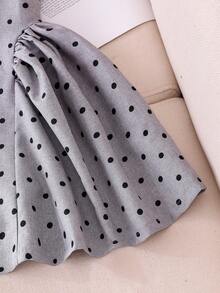 Elladie kids Vestito da bambina (taglia piccola) grigio a pois con fiocco, senza maniche, ampio e svasato, stile aristocratico estivo per bambini, abito mini dal design minimalista, elegante e generoso, adatto per occasioni formali, feste e eventi importanti - Grigio - Visualizzare 5