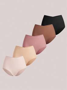 Veilyse 5pcs/Pack Women's Seamless Hipster Panties, Comfortable High Waist Briefs, Skin-Friendly, Versatile Colors - Multicolor - View 2