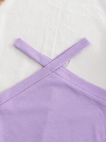SHEIN Bộ 2 món cho bé gái: Áo dệt kim không tay màu trơn và quần short họa tiết da báo. - màu đen - Xem 8