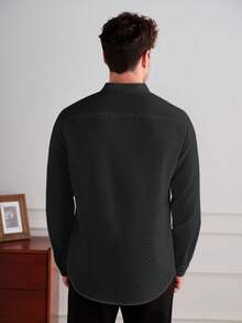 Core Aspect Men's Casual Solid Color Long Sleeve Patch Pocket Shirt, Formal - Black - View 2