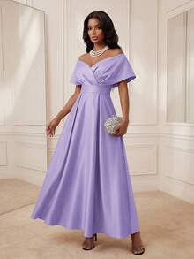 Women's Elegant Solid Color Off Shoulder Long Dress - Mauve Purple - View 4