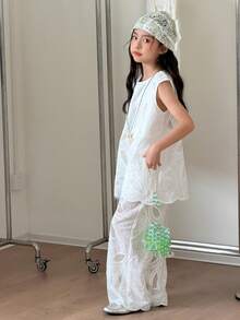 DAZY Textured Sleeveless Shirt Set For Tween Girls - White - View 7
