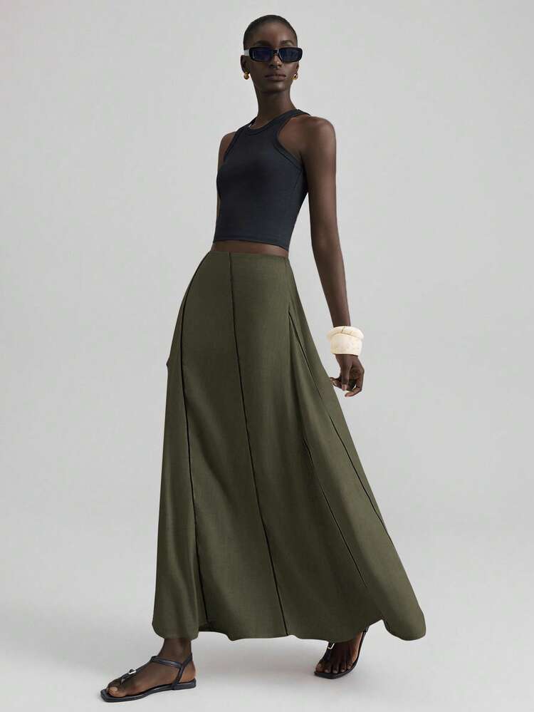 2026SS New Women's Skirt, Suitable For Spring/Summer, Versatile For School, Valentine's Day, Vacation, Wedding Guest, Business Casual, Retro Elegant, All-Match Wardrobe, High-Waisted Design, Long Fashionable Skirt For Independence Day, Beach, Office, Graduation