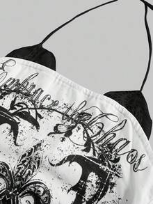 ROMWE Set de 2 tops Tank de estilo bodycón con estampado de cereza vintage americano y estampado de vid punk con contraste de encaje en el cuello halter - Multicolor - Ver 8