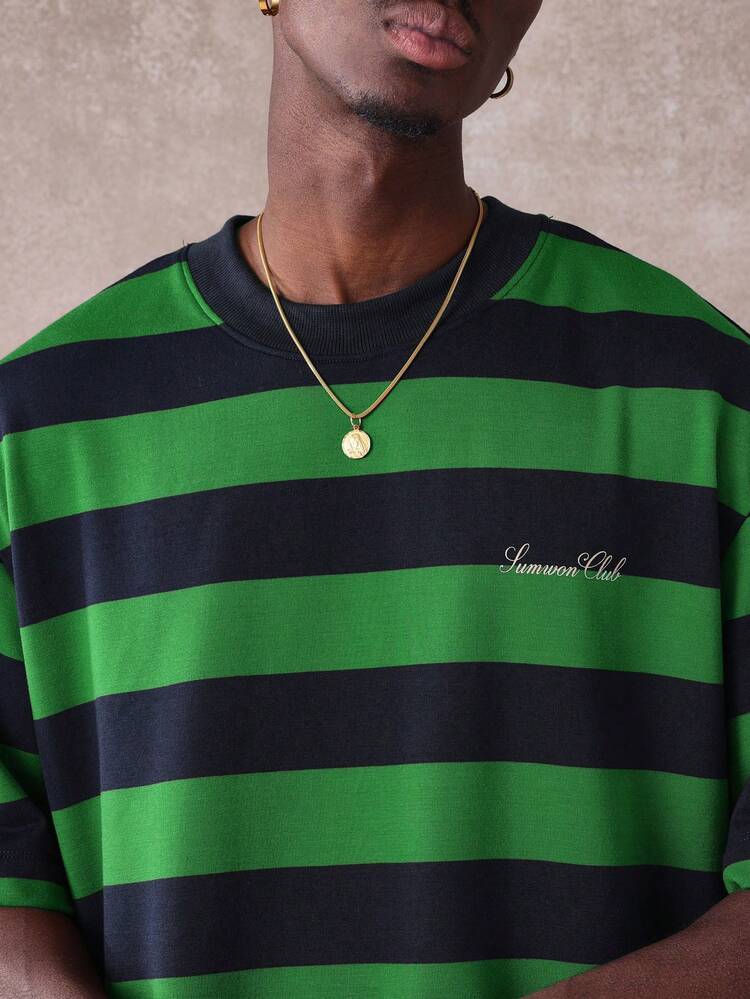 Maglietta oversize a righe con grafica retrò Beverly Hills Club