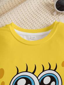 SpongeBob SquarePants | SHEIN 女童卡通印花圆领短袖上衣 - 白色 - 查看 6