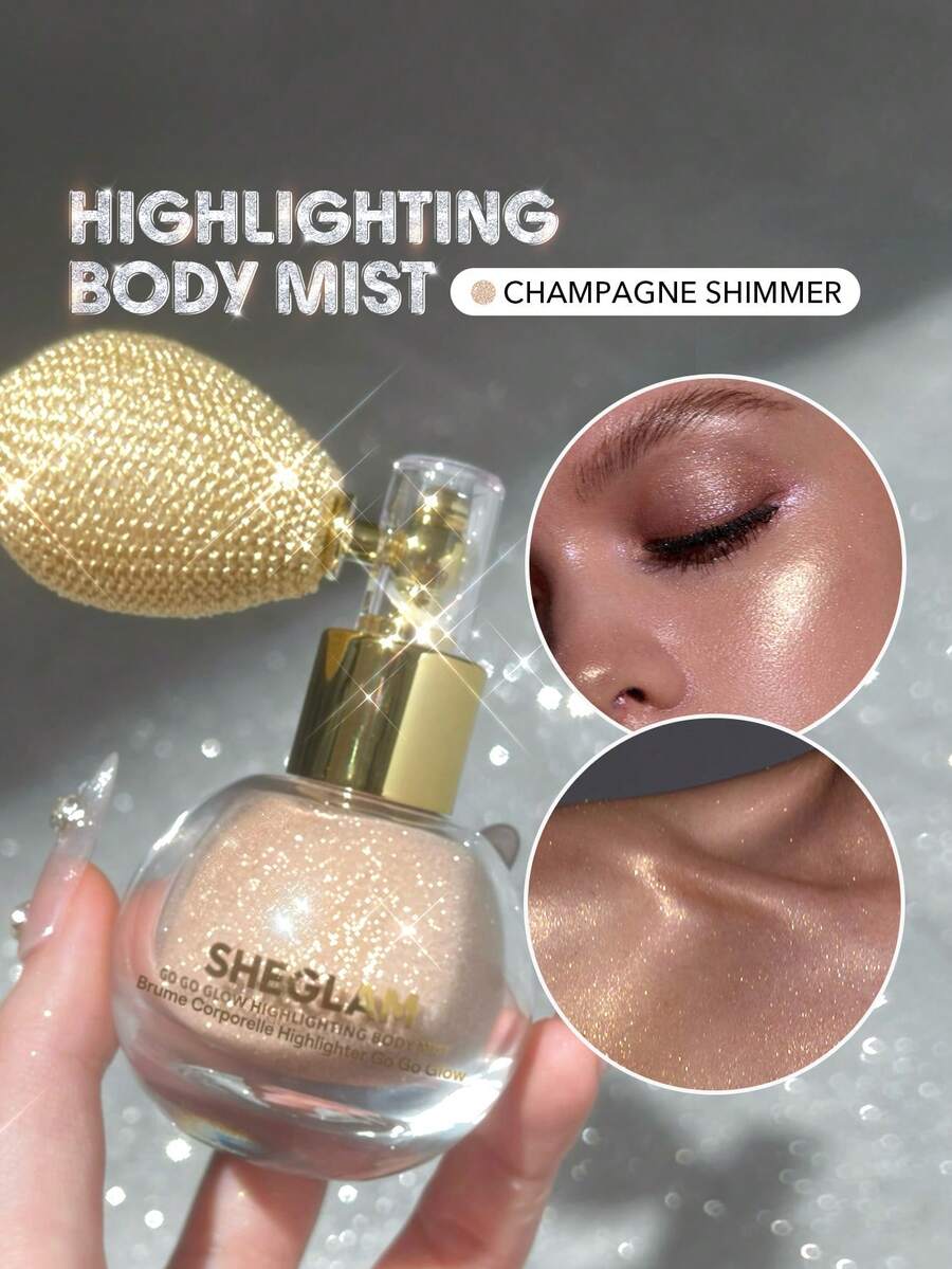 SHEGLAM Go Go Glow Highlighting Body Mist-Champagne Shimmer Brand Beauty Makeup Face Paint Cosmetic For Women Girls Perfect For Spring Summer Ideal For Y2K Fancy Fashion Suitable For Birthday Mother'S Day Gift Rave Party Ready Best Color - Champagne Shimmer - View 1