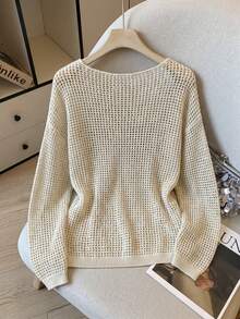 Franclia 女士镂空长袖黑色单肩毛衣 - 黑色 - 查看 2