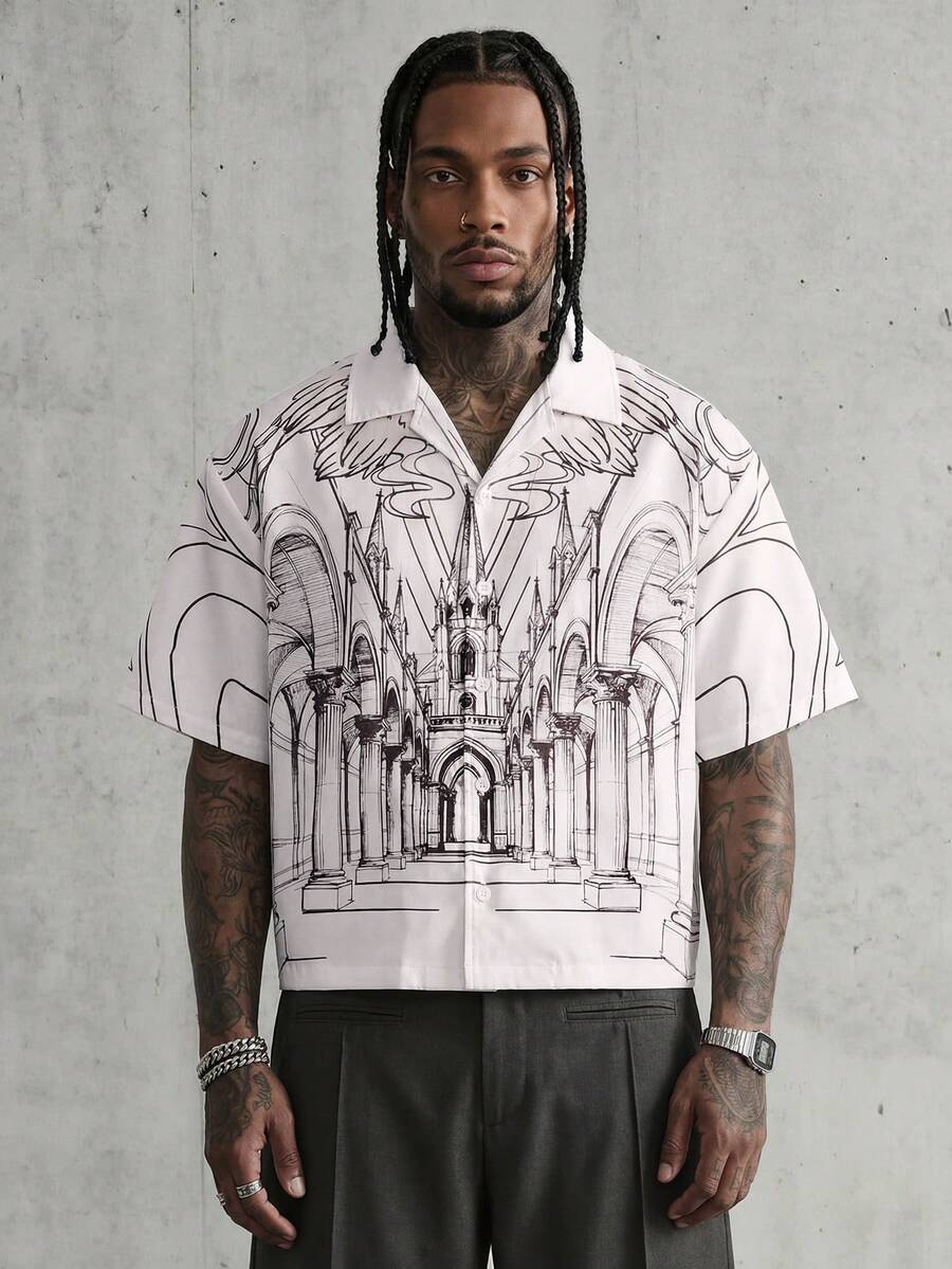 AXEPEAK Camisa casual de verano con botones delanteros y estampado de manga corta para hombre - Multicolor - Ver 1