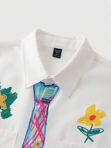 ROMWE MEN Men's Casual Printed Short Sleeve Polo Shirt - White - View 3