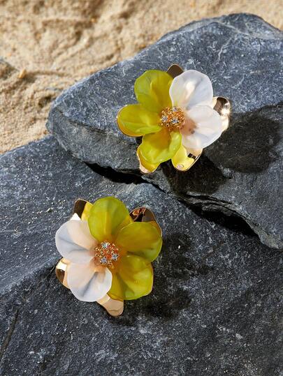 Opalesca Pendientes de flor de acrílico chapados en oro de 18k,Premium/Elegante/Clásico/Uso diario/Minimalista,Perla/Cristal,Para mamá/Mujeres/Niña/Madre,Compromiso/Boda/Promesa,Verano/Playa/Baile de graduación/Fiesta/Vacaciones,Fairycore/Mermaid Core