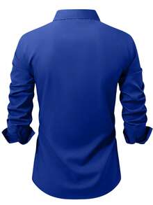 Manfinity Mode Camisa casual de negocios de manga larga color fucsia para hombre - azul real - Ver 2