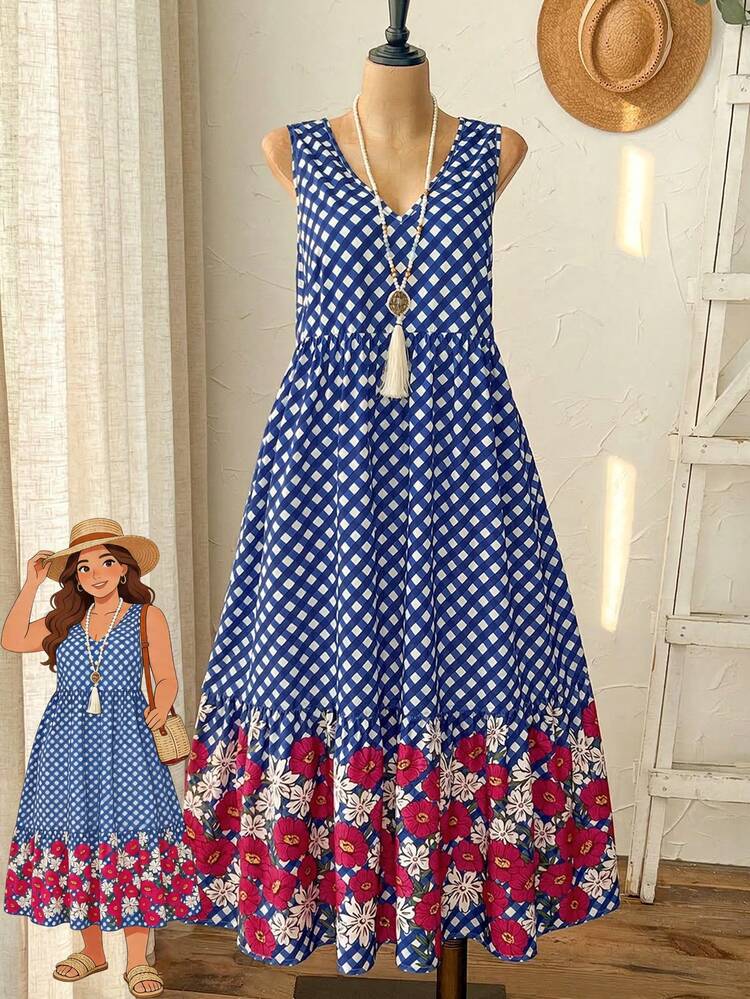 Plus Size Women's Summer Casual Vacation Country V-Neck Casual Vacation Party Allover Print  Floral Print Dress,Summer Vacation,Casual Holiday Style,Summer Outfits For Women ,Vacation Outfits Women ,Holiday Outfits For Women,Going Out Outfits,New Clothes,Simple And Fashionable For Everyday Wear,Suitable For Summer, Vacation, Daily Wear, Festival Outfits For Women,Country Concert Outfit,Beach Outfits For Women,Western Style,Flowy Dress,Gifts For Mother,Boho Dress