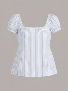 SHEIN CovetEZ Summer Outfits Square Neck Petal Sleeve Tie Front Tee - Multicolor - View 2