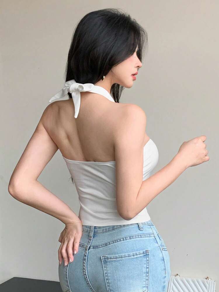 Women's Casual Metal Decor Fitted Tank Top, Spring & Summer