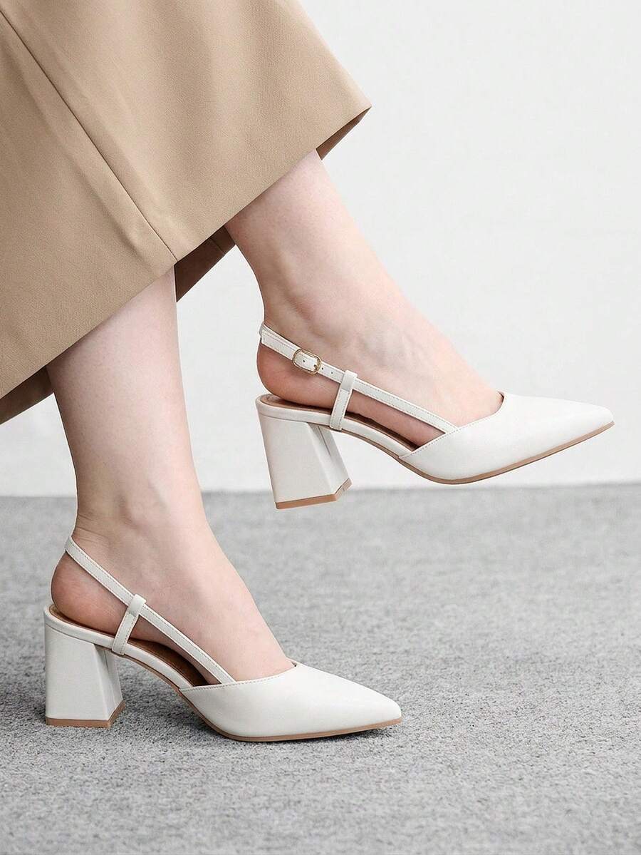 CUCCOO BIZCHIC Giày cao gót nữ màu đen hở gót mũi nhọn, gót chunky vừa phải, thiết kế tối giản cổ điển, phù hợp cho đi làm, hẹn hò, dự tiệc, kỳ nghỉ, đám cưới, Giáng sinh và mùa xuân. - Chantilly - Xem 1