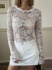 Dazy-Less Women's White Minimalist Geometric Lace Textured Fabric Sleeveless Camisole, Suitable For Spring And Summer - White - View 3