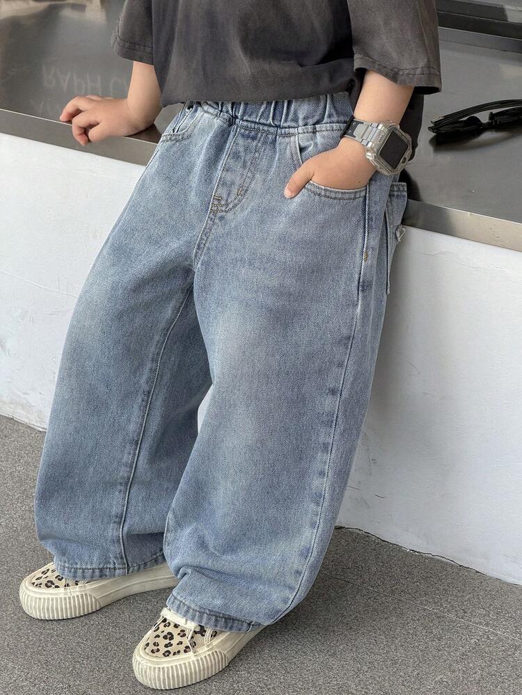 Boys Straight Leg Jeans With Star Design On Back Pocket, Toddler Size