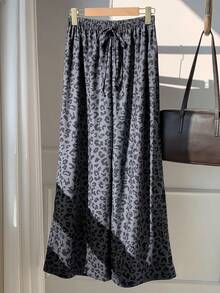 Comfortcana Plus Size Women Casual Leopard Print Straight Leg Pants For Winter - Dark Grey - View 5
