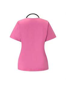 TaskEZ Scrubs Set: V-Neck Short Sleeve Top & Pants Scrub Uniform For Healthcare Workers - Pink - View 4