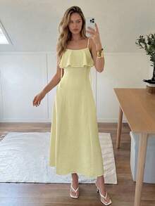 Easowa Đầm slip dáng chữ A xòe rộng, eo bèo nhún, kiểu dáng thanh lịch, thoải mái, phù hợp cho công sở, phong cách vintage, mùa hè dành cho nữ. - Màu vàng ngỗng - Xem 5