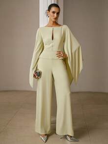 PREMIUM Bộ jumpsuit xẻ tay, khoét eo - màu xanh lá - Xem 3