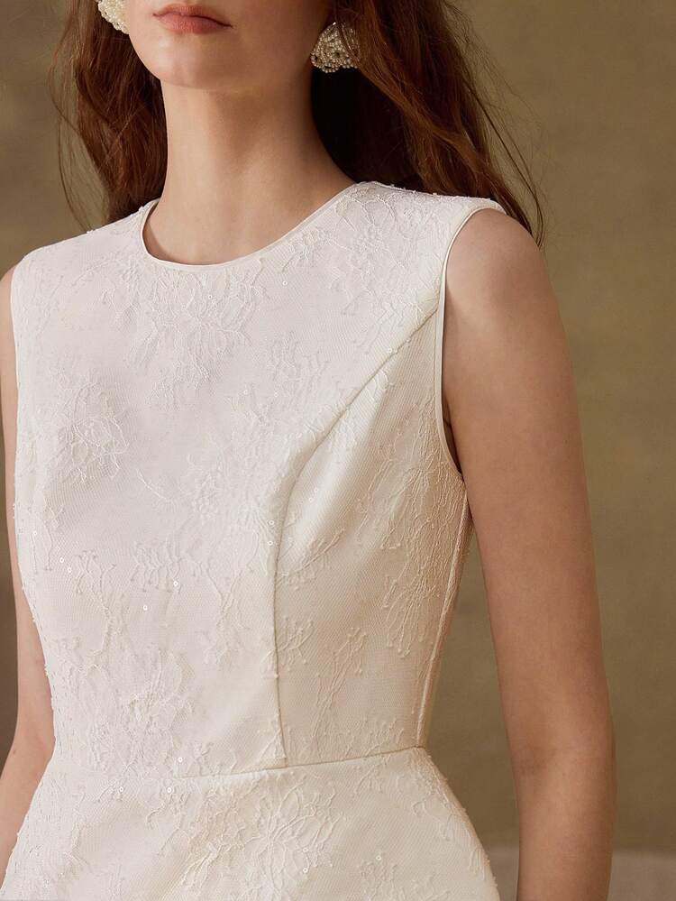 WOMEN'S SPRING/SUMMER CONTRAST LACE PLEATED MAXI ELEGANT DRESS