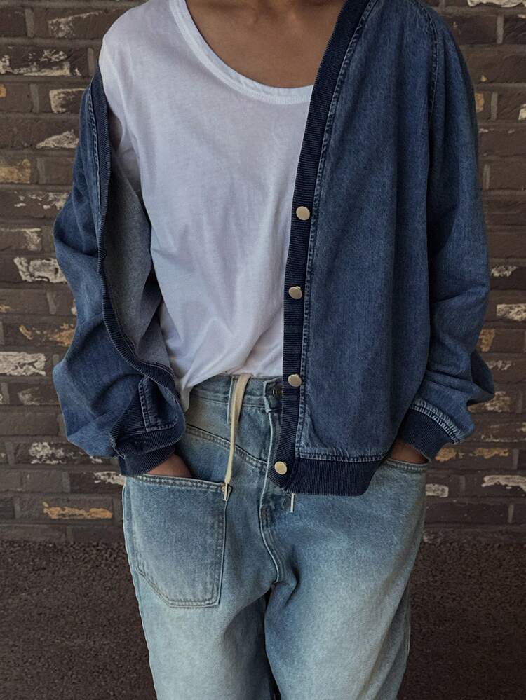 Women's Fashion Minimalist Button-Up Long Sleeve Denim Jacket