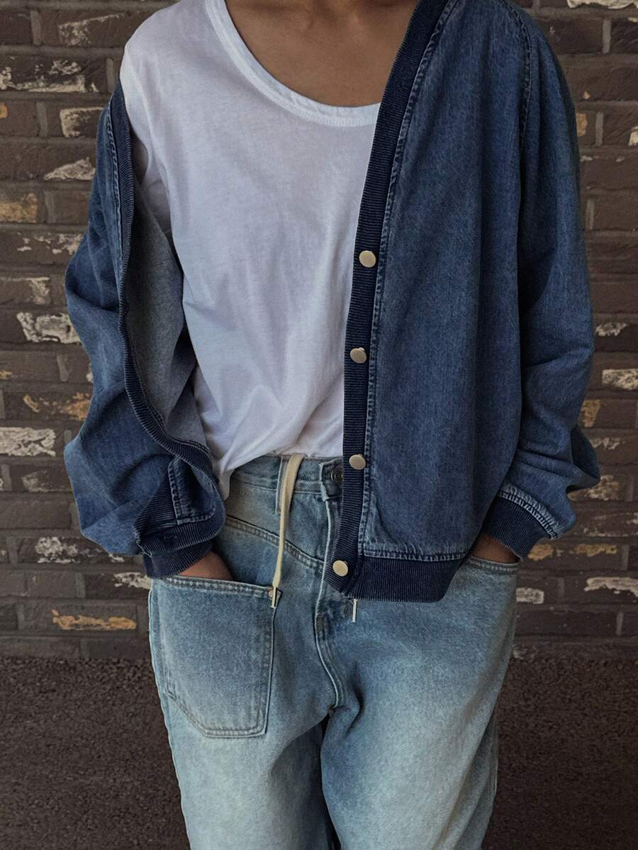 DAZY Áo khoác và áo choàng denim nữ - Màu xanh lam - Xem 1