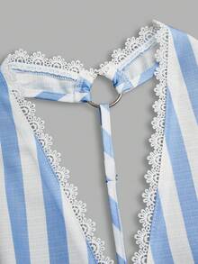 Qadelle Women's Fine-Woven Elegant Striped Summer Long Dress - Blue and White - View 5