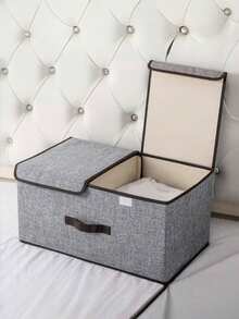 Foldable Storage Box With Lid Desktop Drawer Organizer Closet Shelf Container Underwear Socks Cosmetics Clothes Home Space Saver Portable Multi Use - Grey - View 2