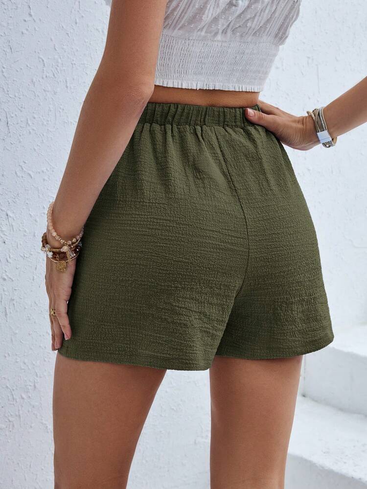 SHEIN Frenchy Comfortable Bow Decor Summer Shorts, Women Casual Bottoms - Army Green - View 2