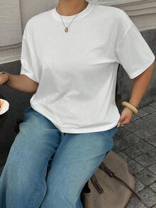 Dazy Plus 新款宽松休闲圆领百搭女式短袖T恤，大码，白色，春夏百搭上衣 - 白色 - 查看 7